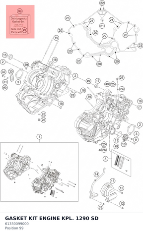 Diagram preview: GASKET KIT ENGINE KPL. 1290 SD (61330099000)