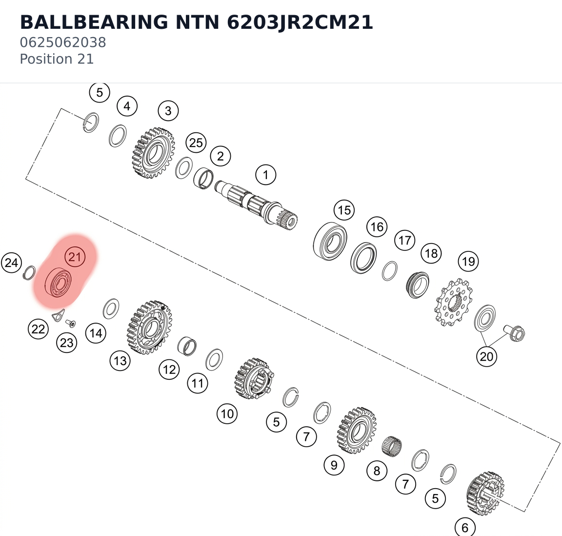 Diagram preview: BALLBEARING NTN 6203JR2CM21 (0625062038)