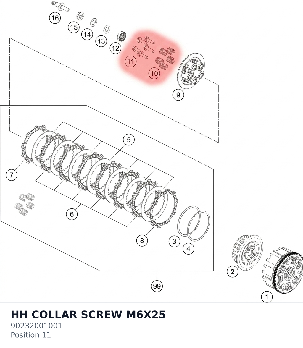 Diagram preview: HH COLLAR SCREW M6X25 (90232001001)