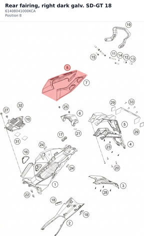 Diagram preview: Rear fairing, right dark galv. SD-GT 18 (61408041000KCA)