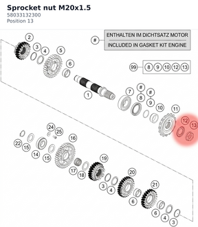 Diagram preview: Sprocket nut M20x1.5 (58033132300)