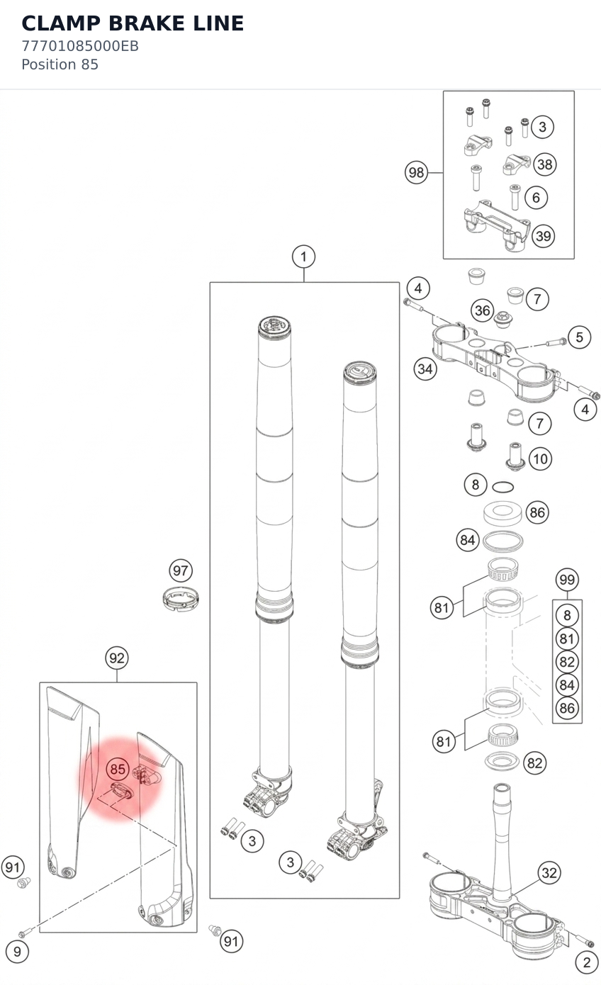 Diagram preview: CLAMP BRAKE LINE (77701085000EB)