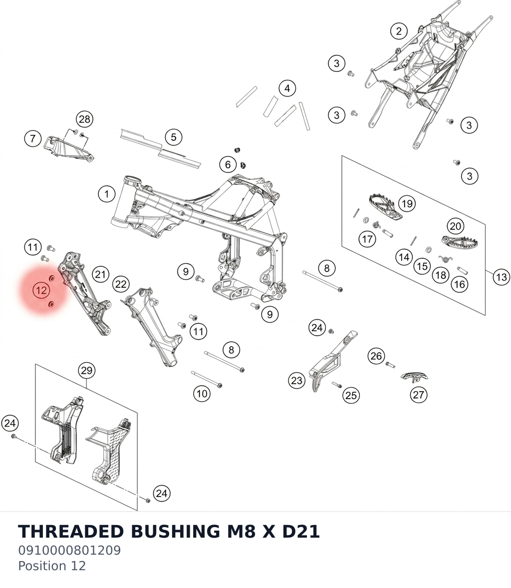 Diagram preview: THREADED BUSHING M8 X D21 (0910000801209)