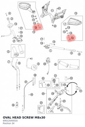 Diagram preview: OVAL HEAD SCREW M8x30 (69012040010)