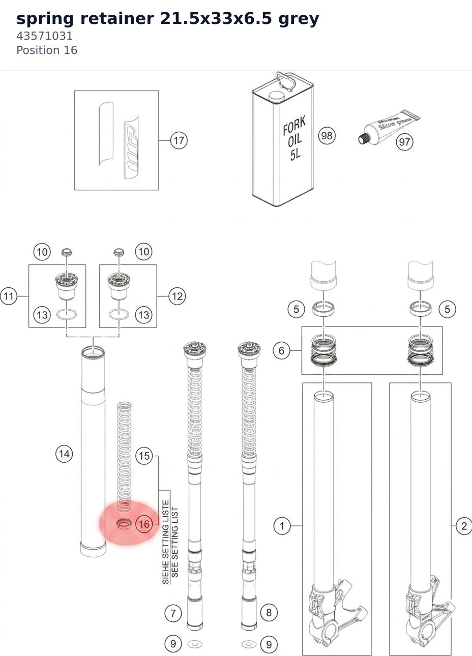 Diagram preview: spring retainer 21.5x33x6.5 grey (43571031)