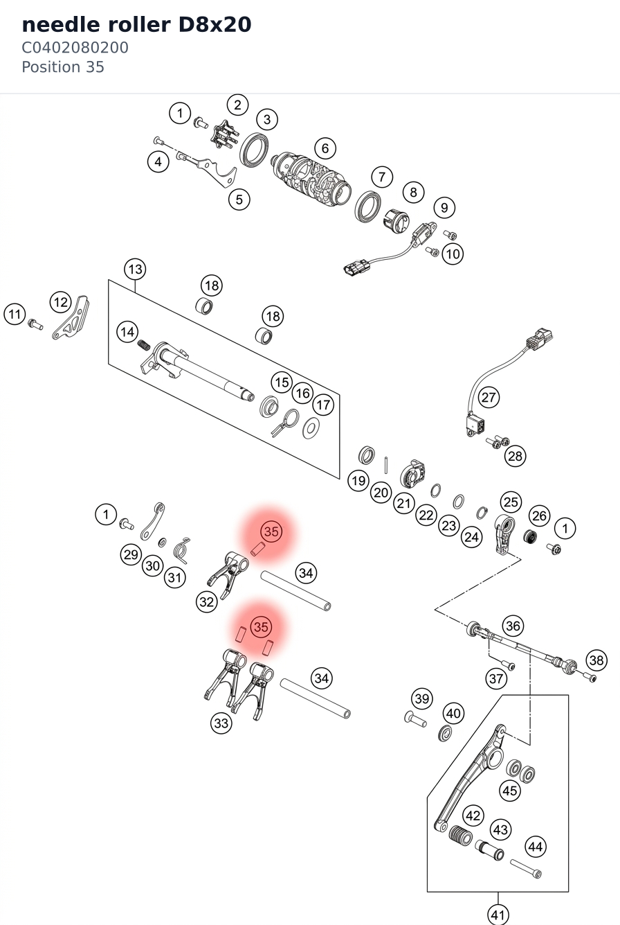 Diagram preview: needle roller D8x20 (C0402080200)