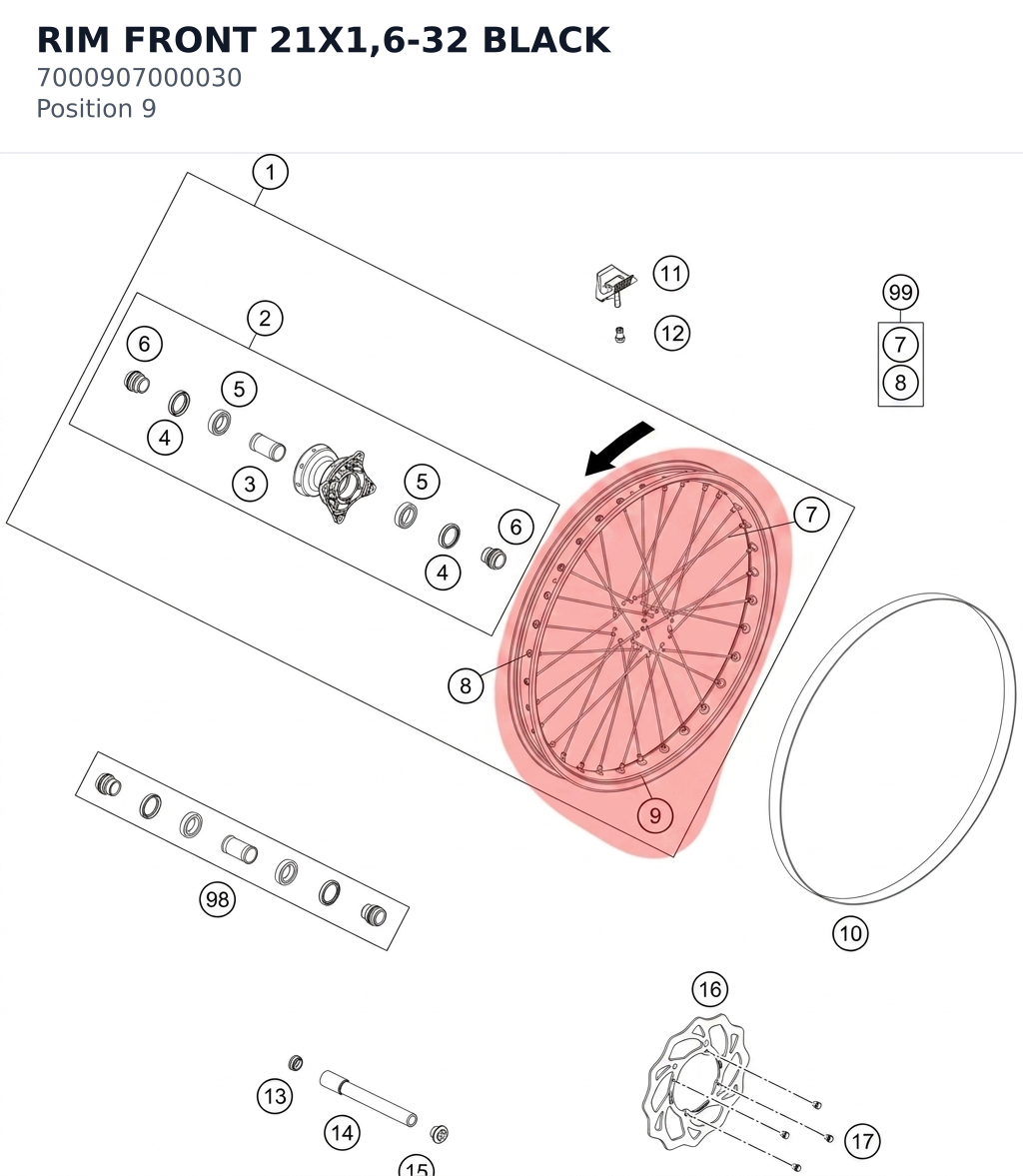 Diagram preview: RIM FRONT  21X1,6-32 BLACK (7000907000030)