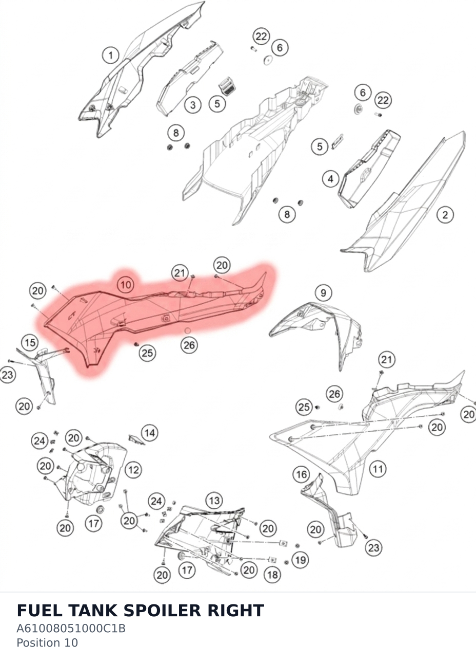Diagram preview: FUEL TANK SPOILER RIGHT (A61008051000C1B)