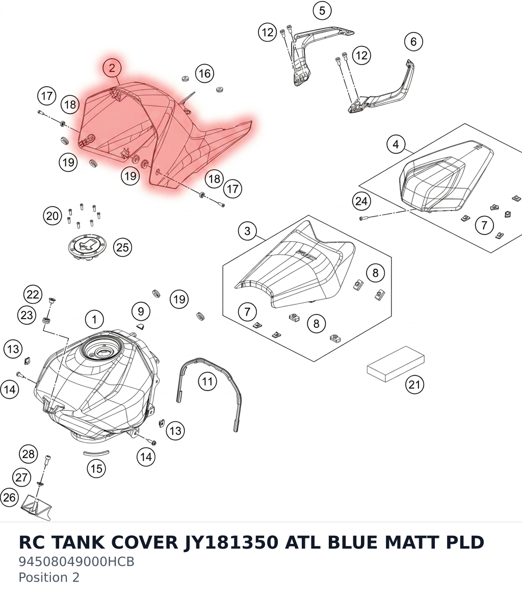 Diagram preview: RC TANK COVER JY181350 ATL BLUE MATT PLD (94508049000HCB)
