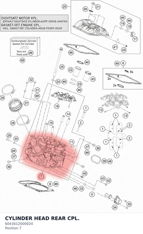 Diagram preview: CYLINDER HEAD REAR CPL. (6043612000024)