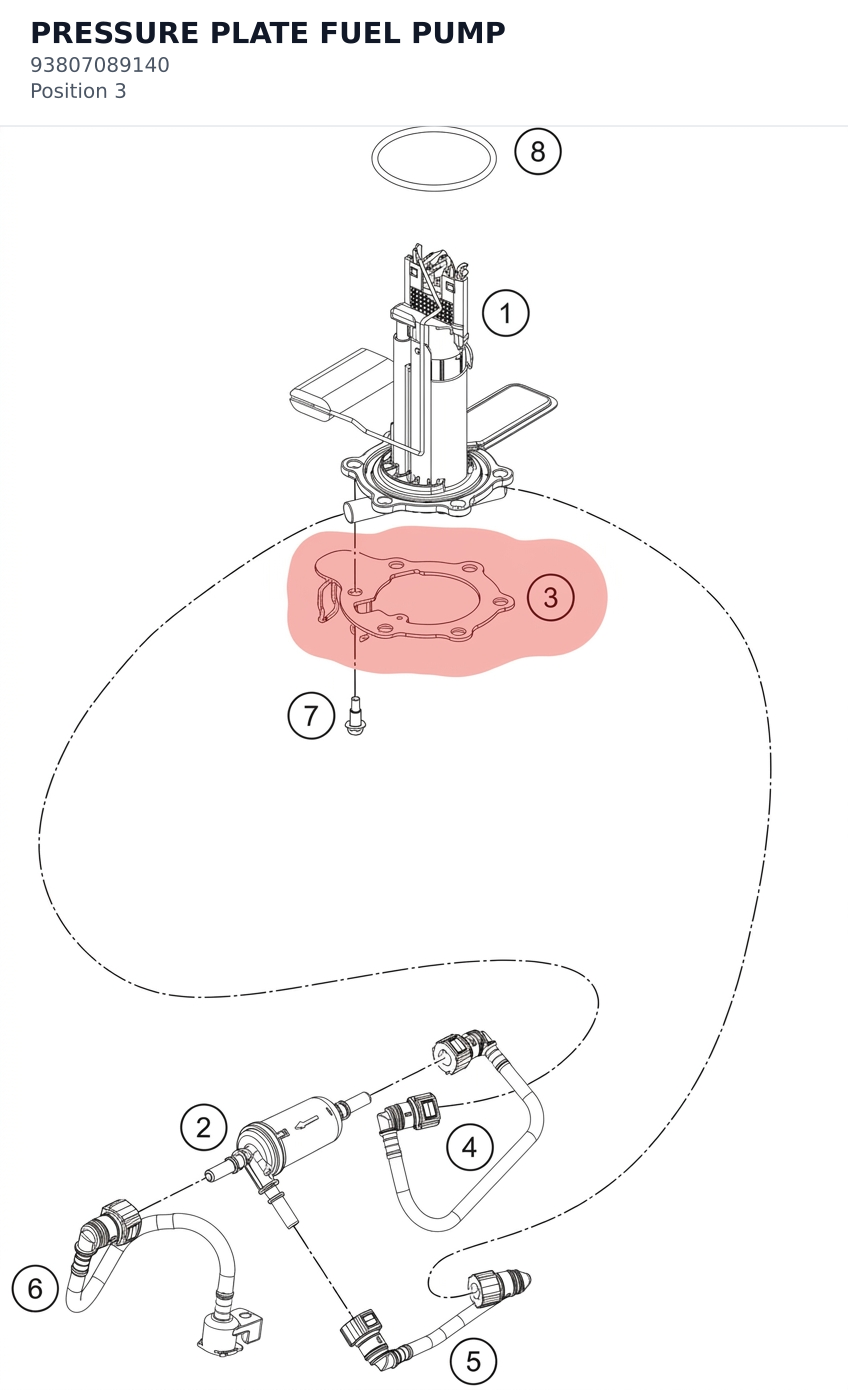 Diagram preview: PRESSURE PLATE FUEL PUMP (93807089140)