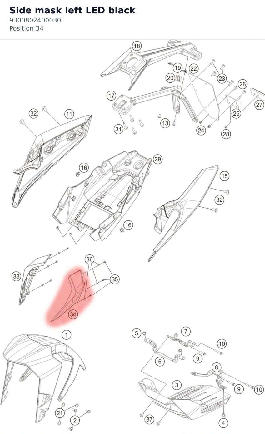 Diagram preview: Side mask left LED black (9300802400030)