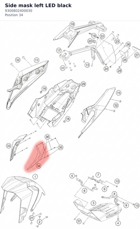 Diagram preview: Side mask left LED black (9300802400030)