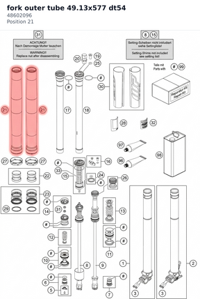 Diagram preview: fork outer tube 49.13x577 dt54 (48602096)