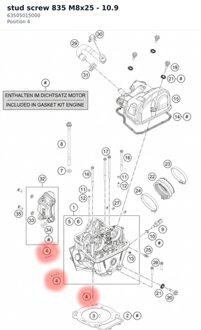Diagram preview: stud screw 835 M8x25 - 10.9 (63505015000)