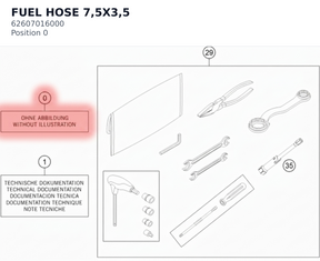 Diagram preview: FUEL HOSE 7,5X3,5 (62607016000)