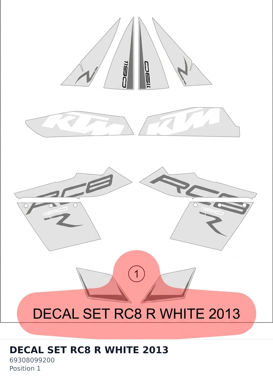 Diagram preview: DECAL SET  RC8 R WHITE    2013 (69308099200)