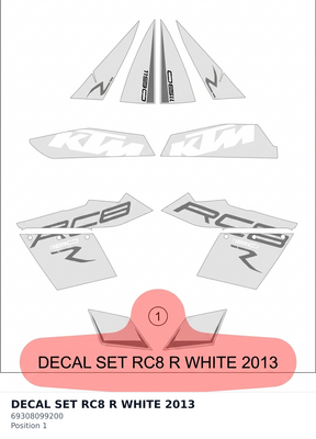 Diagram preview: DECAL SET  RC8 R WHITE    2013 (69308099200)