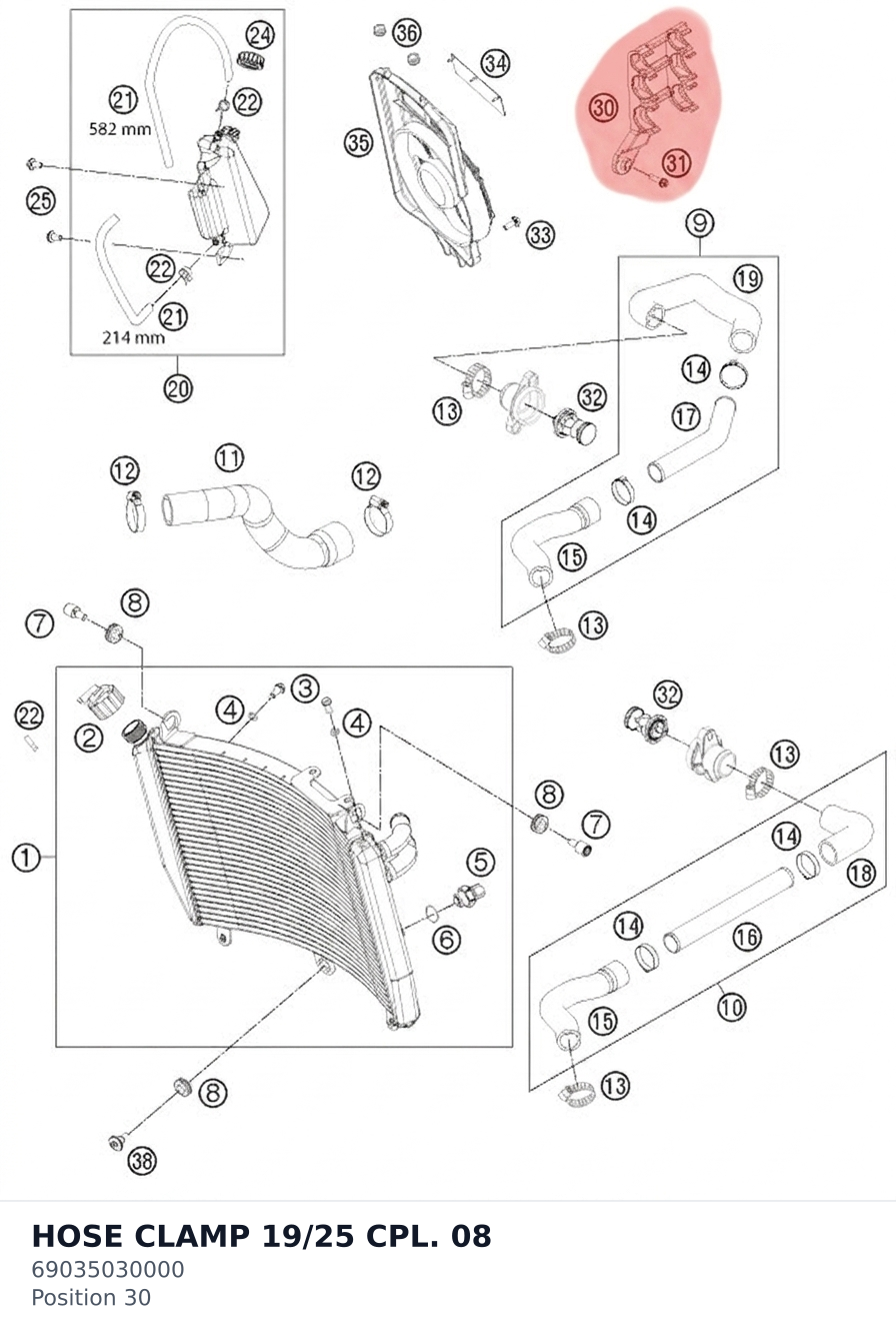 Diagram preview: HOSE CLAMP 19/25 CPL.       08 (69035030000)