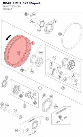 Diagram preview: REAR RIM 2.5X18" (76510170000C1A)