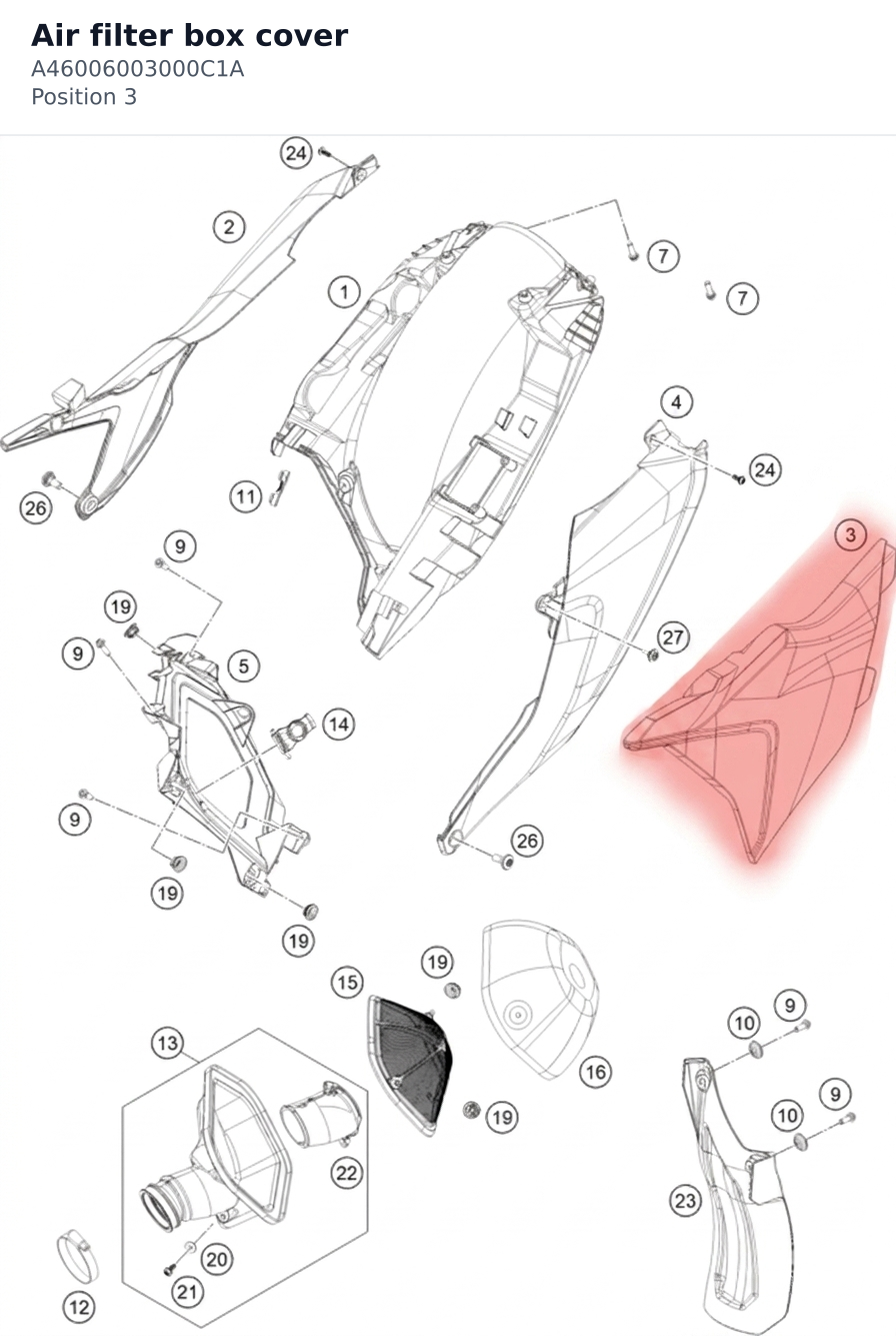 Diagram preview: Air filter box cover (A46006003000C1A)