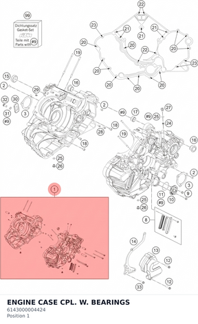 Diagram preview: ENGINE CASE CPL. W. BEARINGS (6143000004424)
