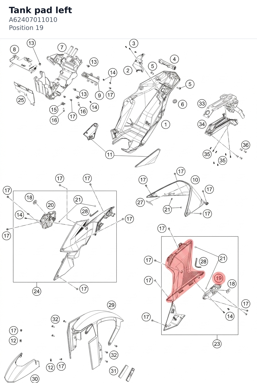 Diagram preview: Tank pad left (A62407011010)