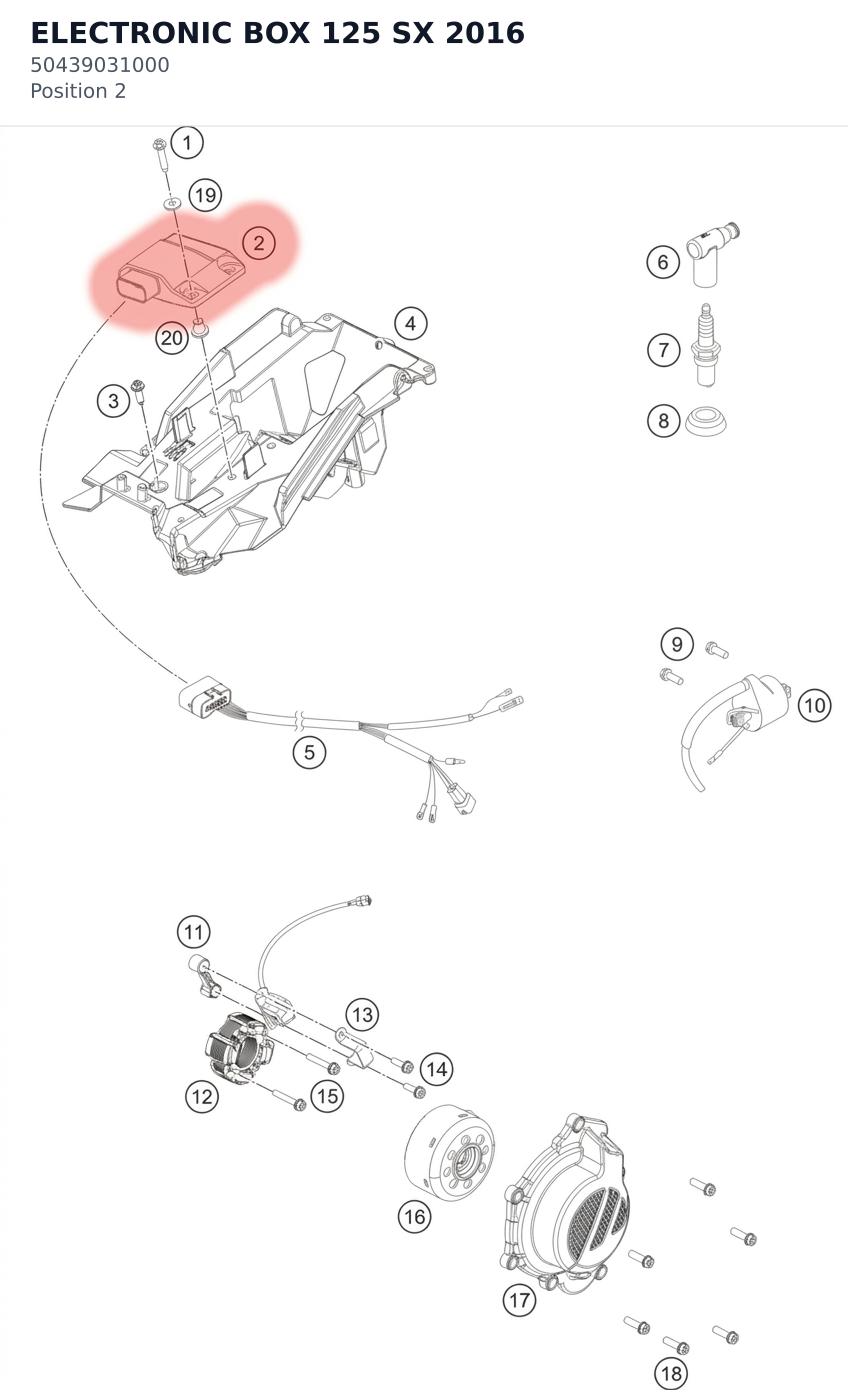 Diagram preview: ELECTRONIC BOX 125 SX   2016 (50439031000)