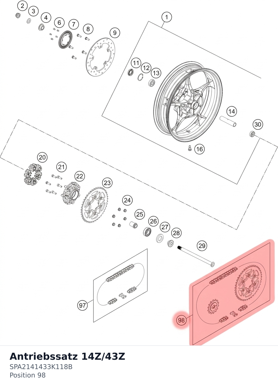 Diagram preview: Antriebssatz 14Z/43Z (SPA2141433K118B)