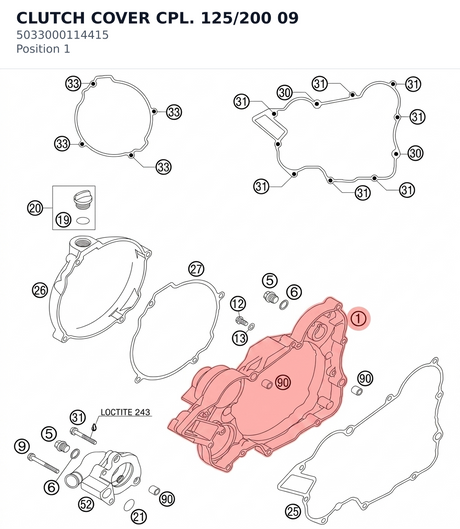 Diagram preview: CLUTCH COVER CPL. 125/200 09 (5033000114415)