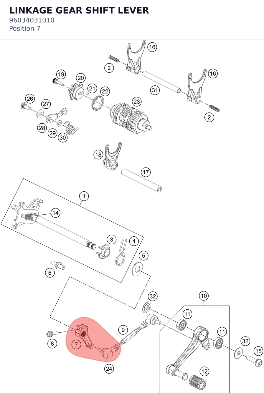 Diagram preview: LINKAGE GEAR SHIFT LEVER (96034031010)