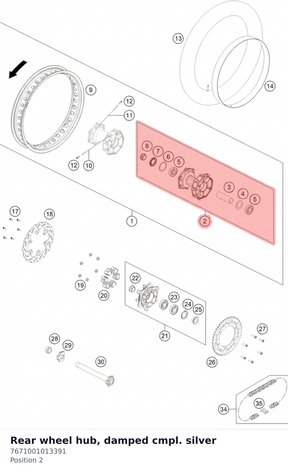 Diagram preview: Rear wheel hub, damped cmpl. silver (7671001013391)