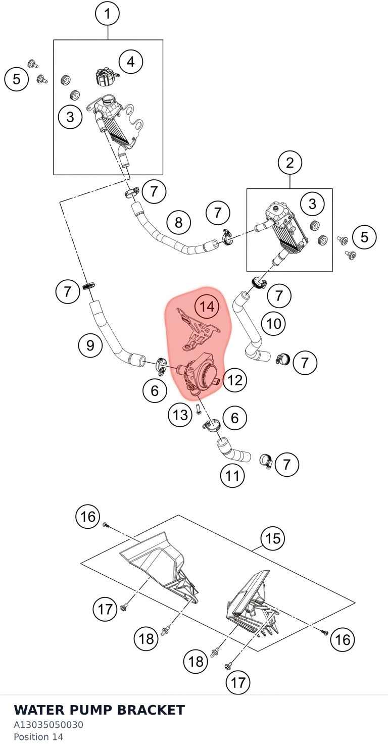 Diagram preview: WATER PUMP BRACKET (A13035050030)