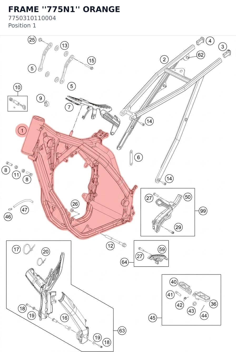 Diagram preview: FRAME ''775N1'' ORANGE (7750310110004)