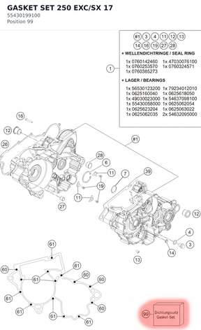 Diagram preview: GASKET SET 250 EXC/SX 17 (55430199100)