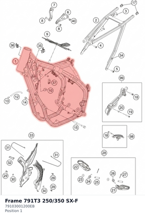 Diagram preview: Frame 791T3 250/350 SX-F (79103001200EB)