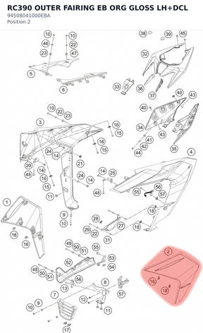 Diagram preview: RC390 OUTER FAIRING EB ORG GLOSS LH+DCL (94508041000EBA)