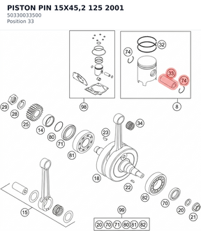 Diagram preview: PISTON PIN 15X45,2    125 2001 (50330033500)