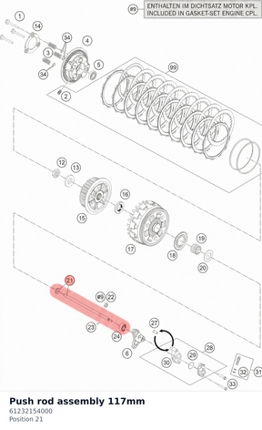 Diagram preview: Push rod assembly 117mm (61232154000)