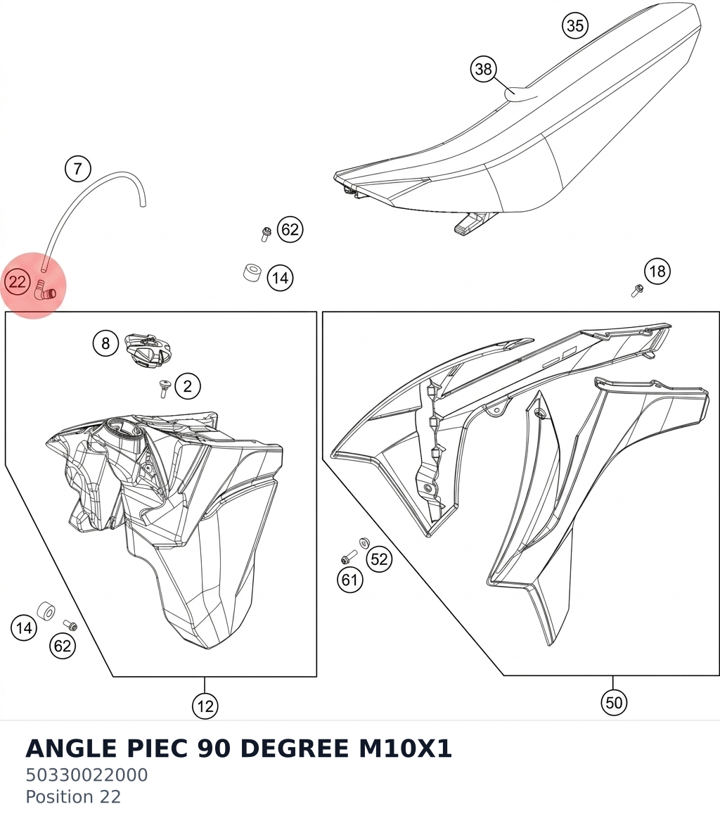 Diagram preview: ANGLE PIEC 90 DEGREE M10X1 (50330022000)