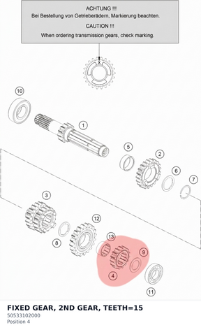 Diagram preview: FIXED GEAR, 2ND GEAR, TEETH=15 (50533102000)
