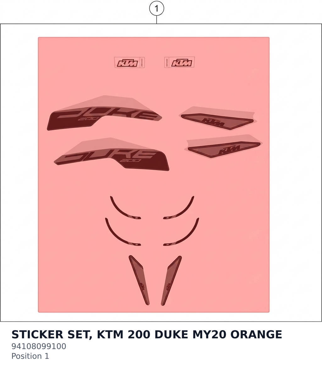 Diagram preview: STICKER SET, KTM 200 DUKE MY20 ORANGE (94108099100)