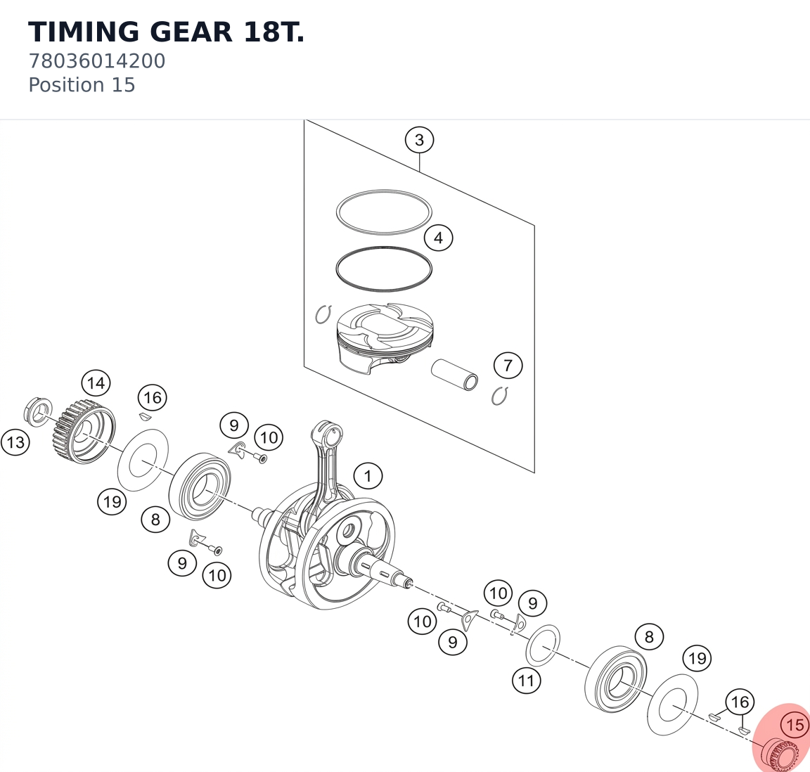 Diagram preview: TIMING GEAR 18T. (78036014200)