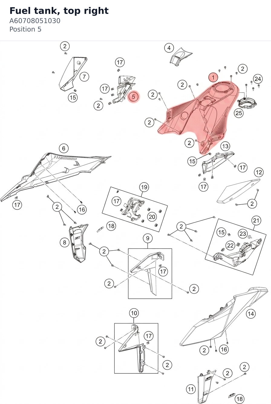 Diagram preview: Fuel tank, top right (A60708051030)