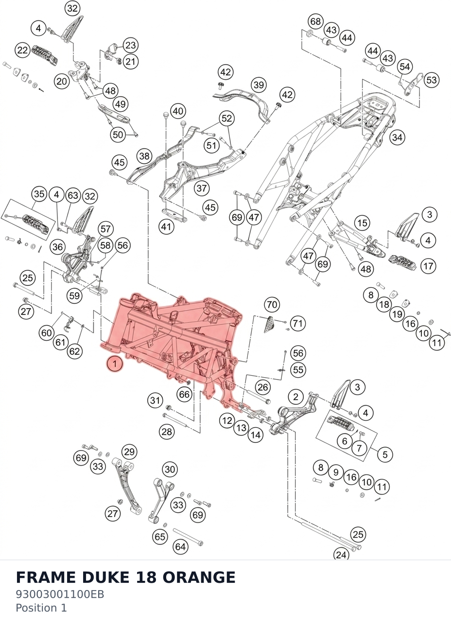Diagram preview: FRAME DUKE 18 ORANGE (93003001100EB)