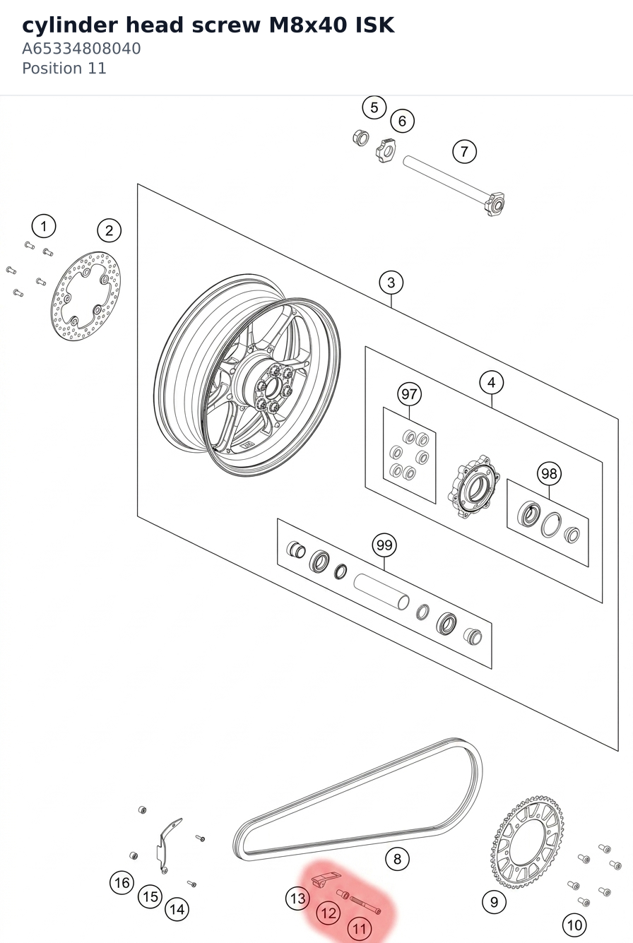 Diagram preview: cylinder head screw M8x40 ISK (A65334808040)
