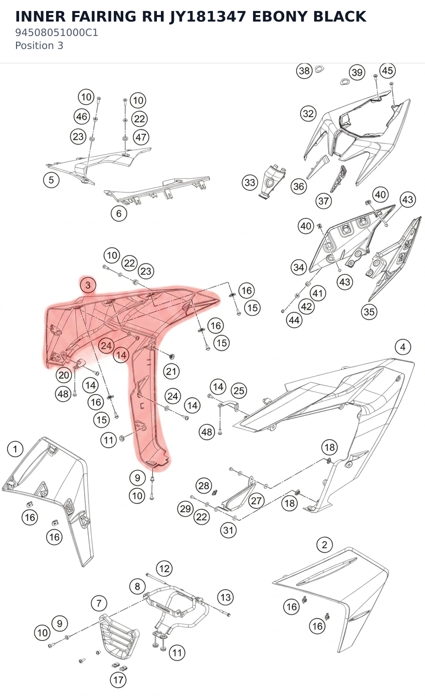 Diagram preview: INNER FAIRING RH JY181347 EBONY BLACK (94508051000C1)