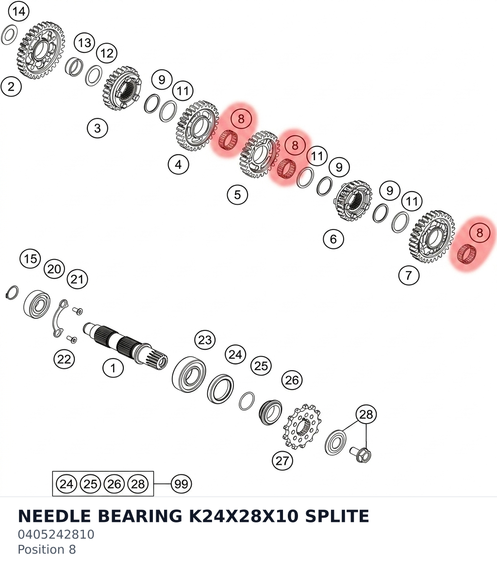 Diagram preview: NEEDLE BEARING K24X28X10 SPLITE (0405242810)