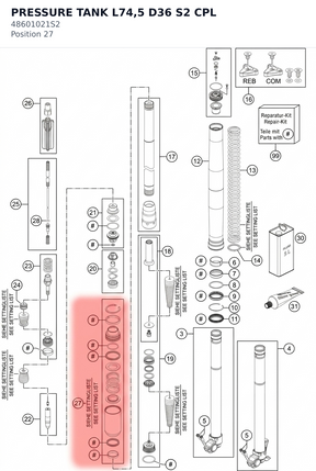 Diagram preview: PRESSURE TANK L74,5 D36 S2 CPL (48601021S2)
