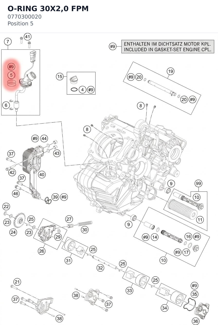 Diagram preview: O-RING 30X2,0 FPM (0770300020)